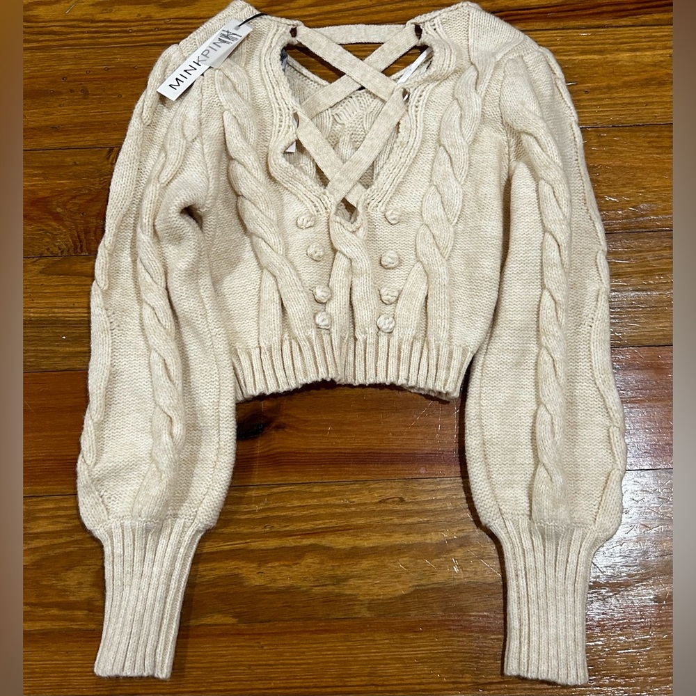 MinkPink crop ivory sweater. NWT